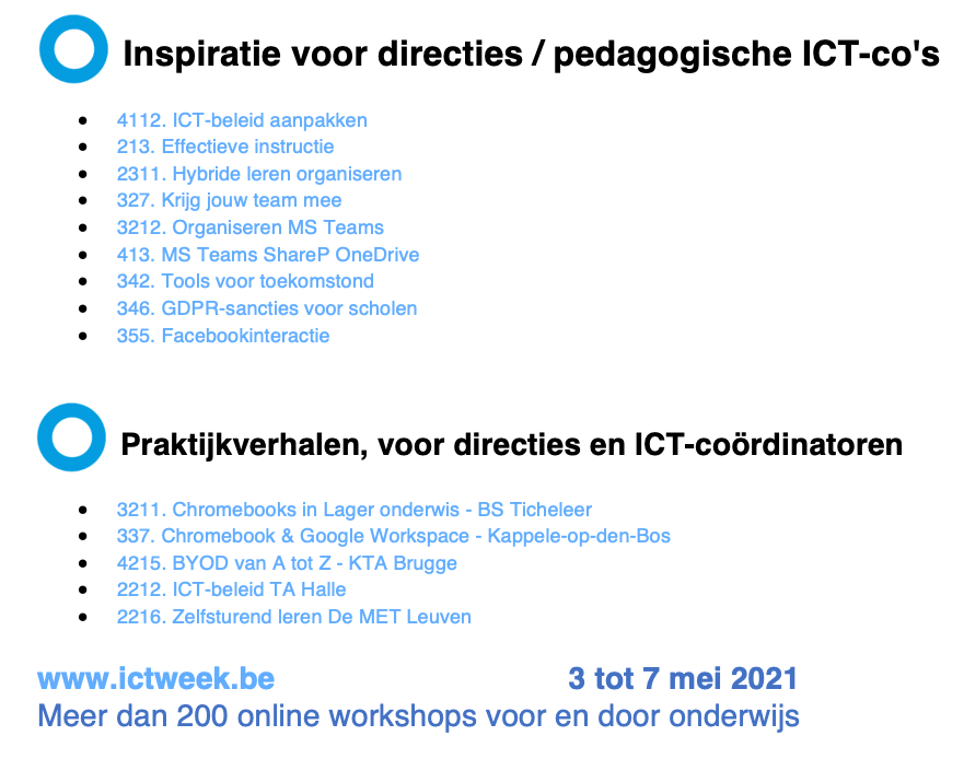 ICT-praktijkweek: Aanbod voor directies en pedagogische ICT-coördinatoren