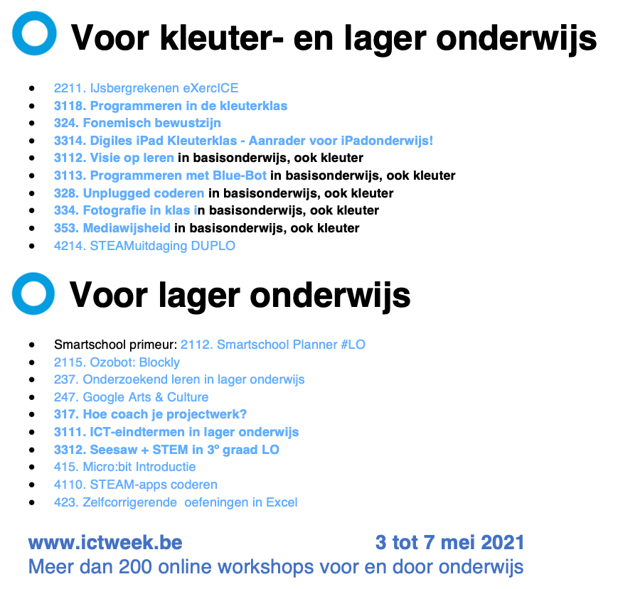 ICT-praktijkweek: Aanbod voor kleuter- en lager onderwijs